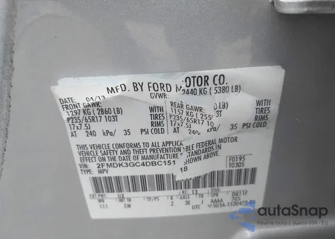 2013 Ford Edge Se from USA, damaged, VIN 2FMDK3GC4DBC15118